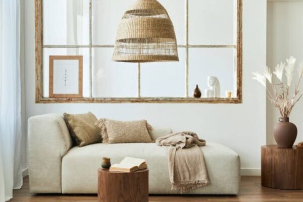 Cozy home interior with the decorative bouquet